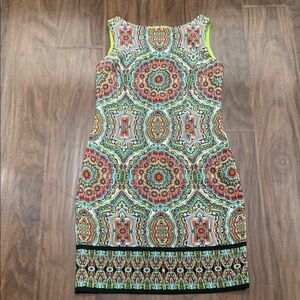 London Times Neon Multi-Color Mandala Print Mini Dress